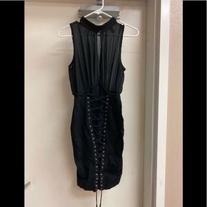 Sheer top lace up midi dress